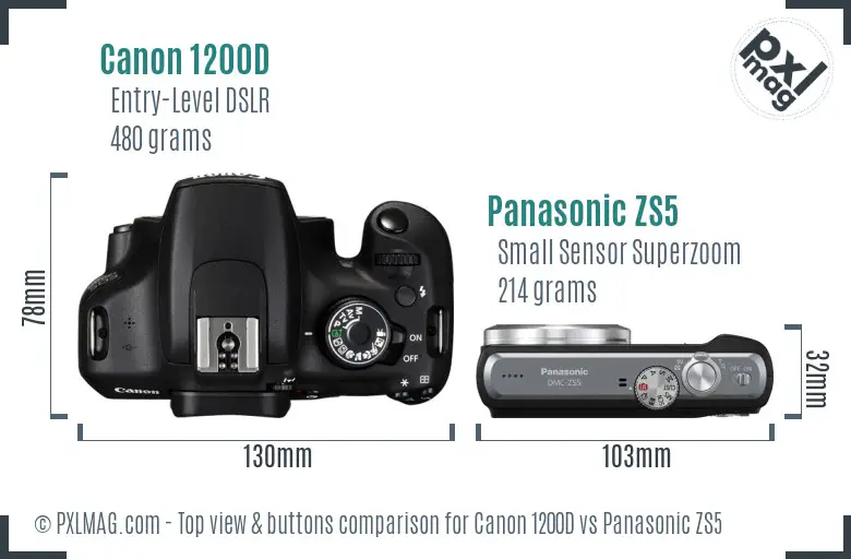Canon 1200D vs Panasonic ZS5 top view buttons comparison