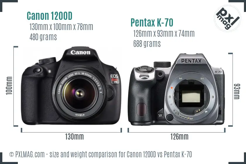 Canon 1200D vs Pentax K-70 size comparison