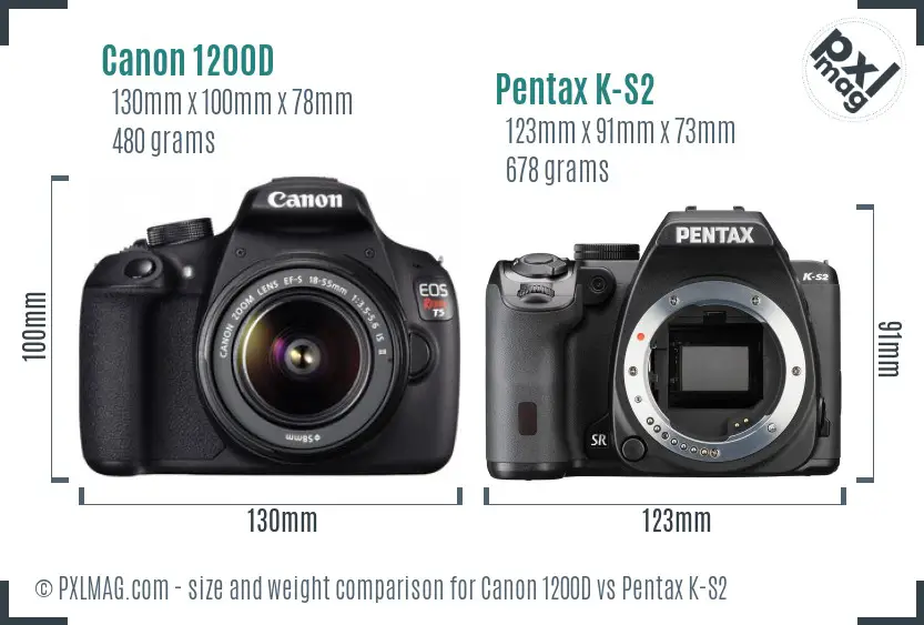 Canon 1200D vs Pentax K-S2 size comparison