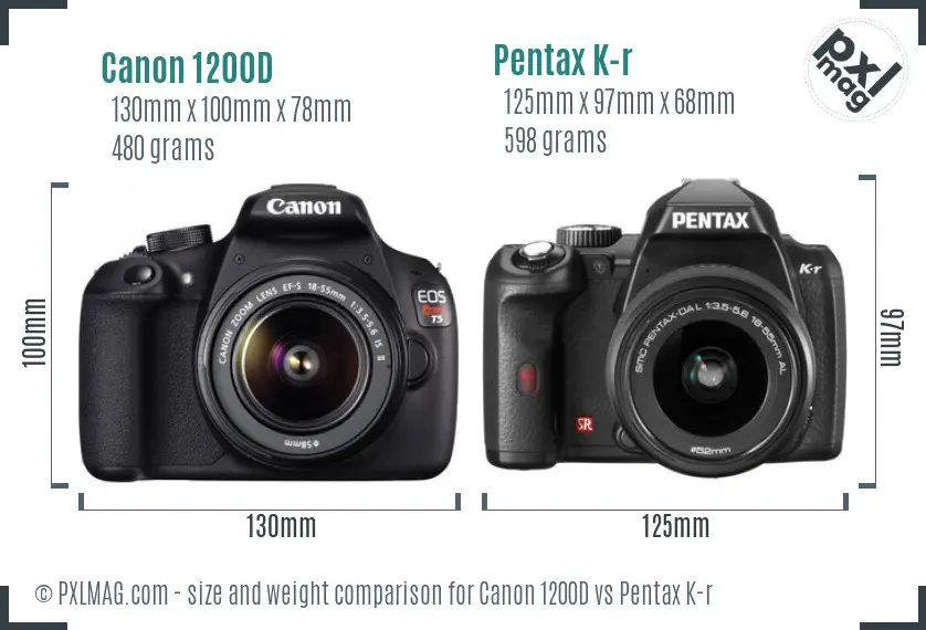 Canon 1200D vs Pentax K-r size comparison