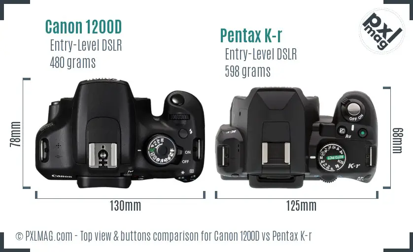 Canon 1200D vs Pentax K-r top view buttons comparison