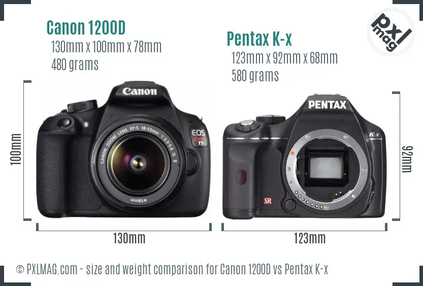 Canon 1200D vs Pentax K-x size comparison