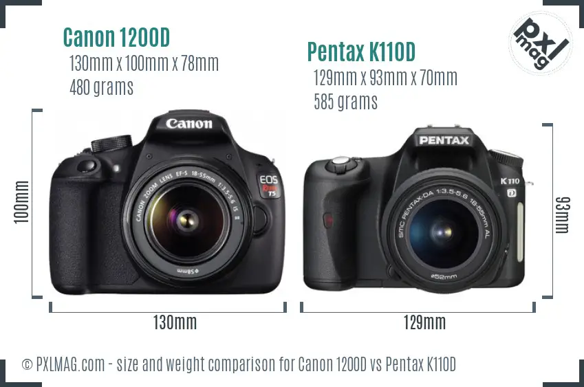 Canon 1200D vs Pentax K110D size comparison