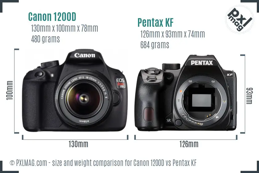 Canon 1200D vs Pentax KF size comparison
