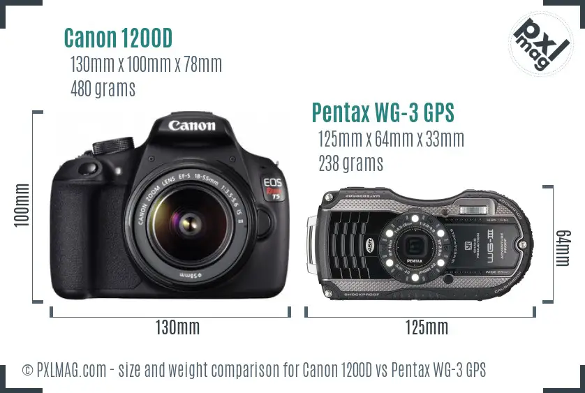 Canon 1200D vs Pentax WG-3 GPS size comparison Canon 1200D vs Pentax WG-3 GPS size comparison