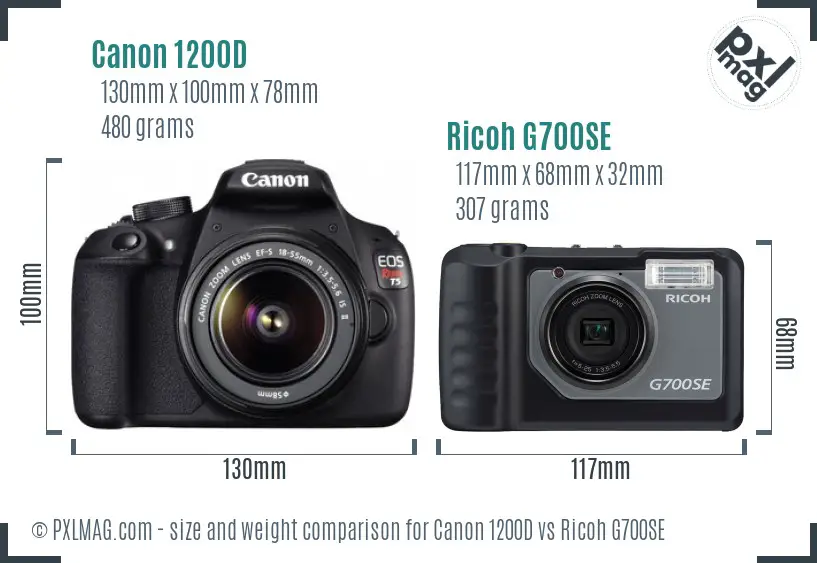 Canon 1200D vs Ricoh G700SE size comparison