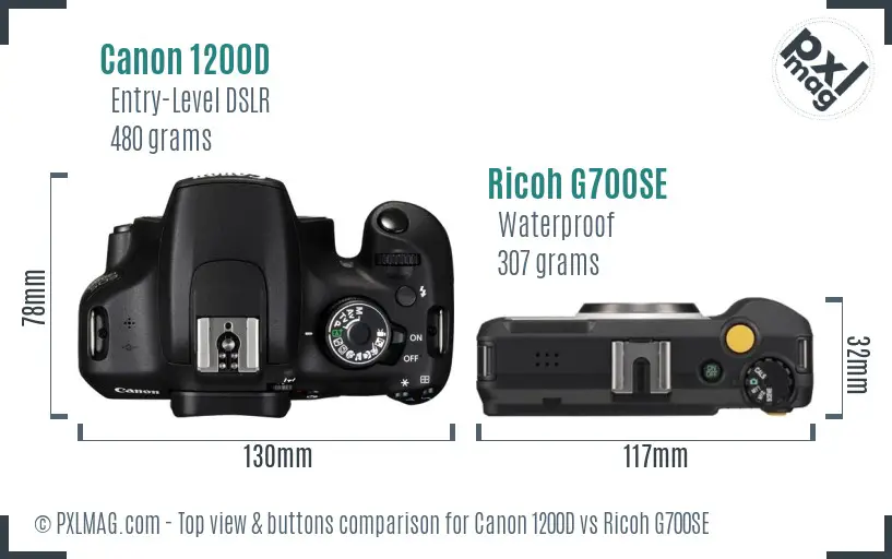 Canon 1200D vs Ricoh G700SE top view buttons comparison