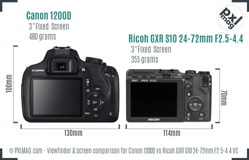 Canon 1200D vs Ricoh GXR S10 24-72mm F2.5-4.4 VC Screen and Viewfinder comparison