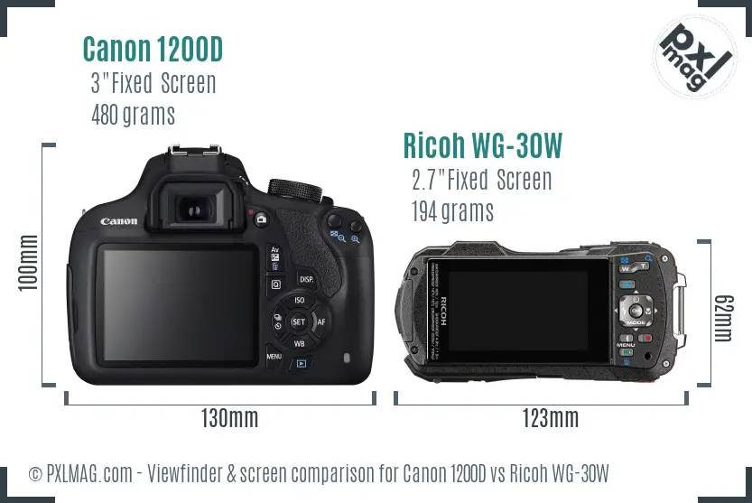 Canon 1200D vs Ricoh WG-30W Screen and Viewfinder comparison