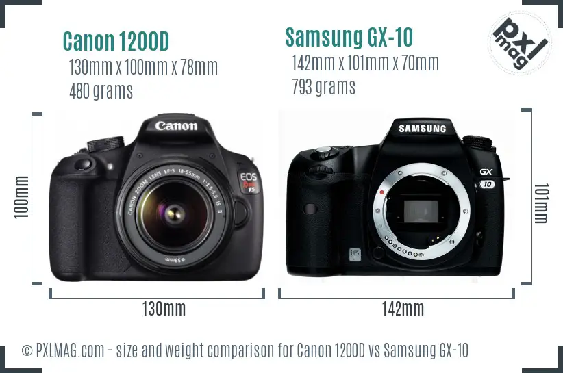 Canon 1200D vs Samsung GX-10 size comparison