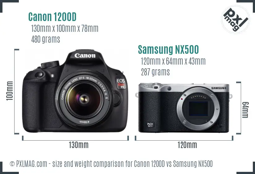 Canon 1200D vs Samsung NX500 size comparison