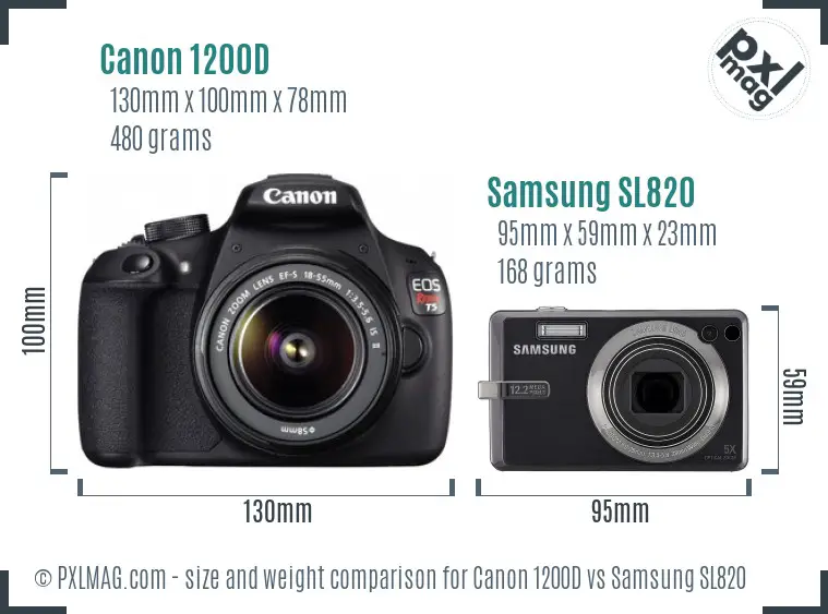 Canon 1200D vs Samsung SL820 size comparison