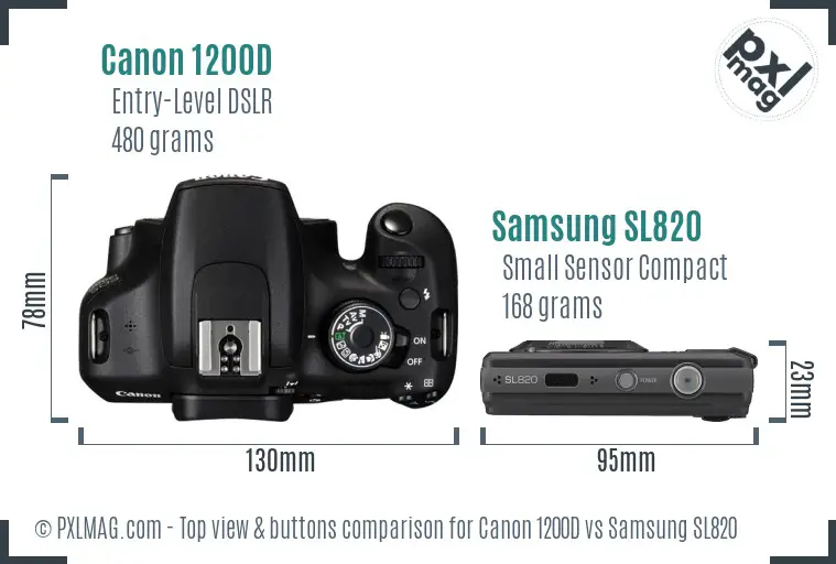 Canon 1200D vs Samsung SL820 top view buttons comparison