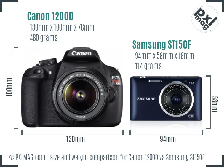 Canon 1200D vs Samsung ST150F size comparison