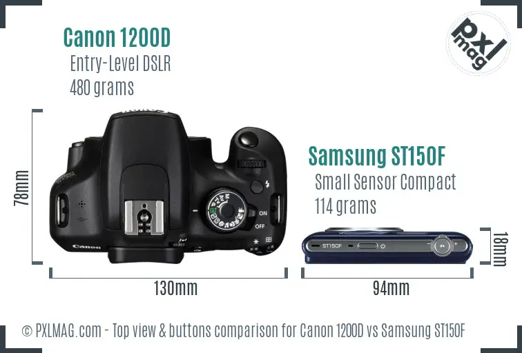 Canon 1200D vs Samsung ST150F top view buttons comparison