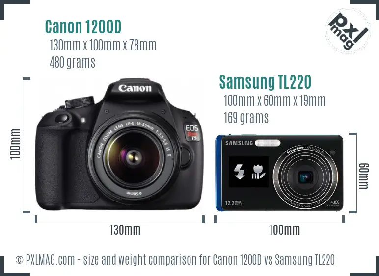 Canon 1200D vs Samsung TL220 size comparison