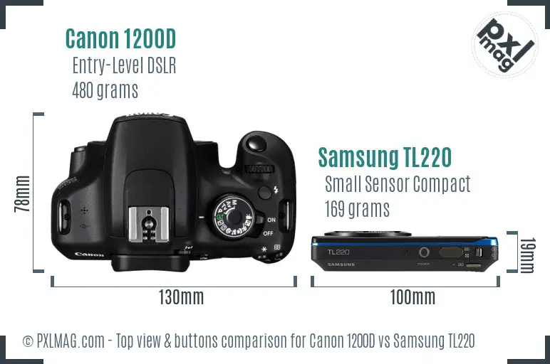 Canon 1200D vs Samsung TL220 top view buttons comparison