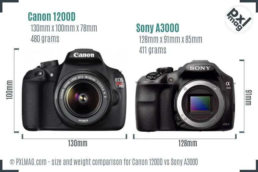 Canon 1200D vs Sony A3000 size comparison