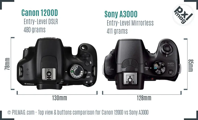 Canon 1200D vs Sony A3000 top view buttons comparison