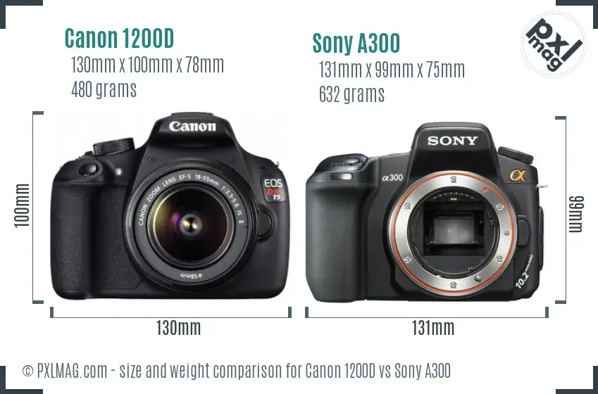 Canon 1200D vs Sony A300 size comparison
