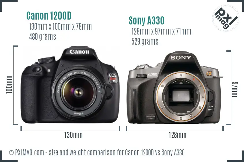 Canon 1200D vs Sony A330 size comparison