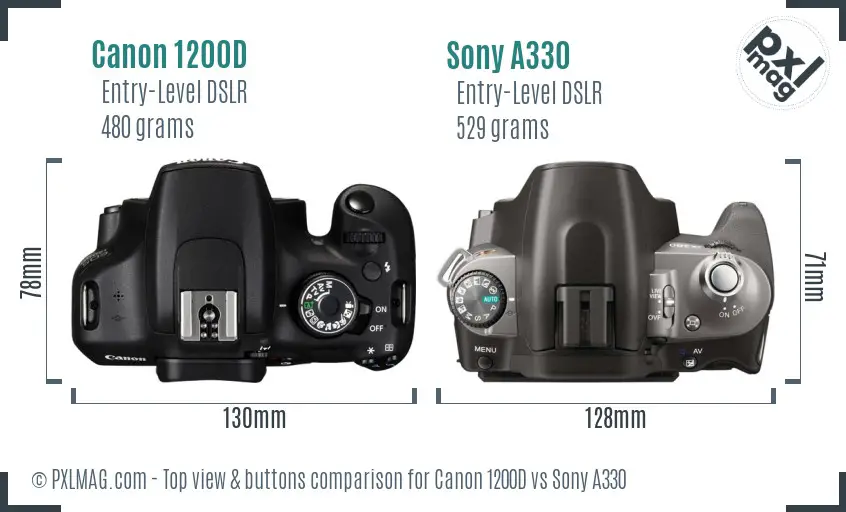 Canon 1200D vs Sony A330 top view buttons comparison