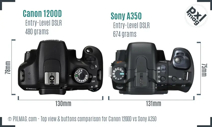 Canon 1200D vs Sony A350 top view buttons comparison