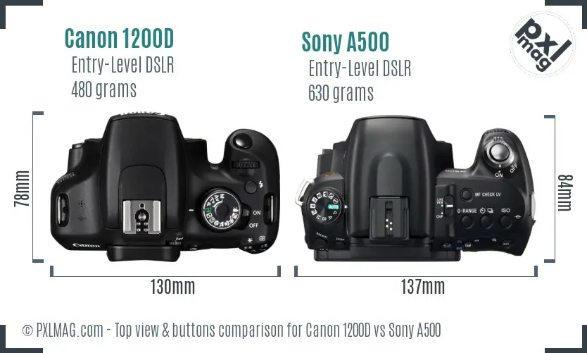 Canon 1200D vs Sony A500 top view buttons comparison