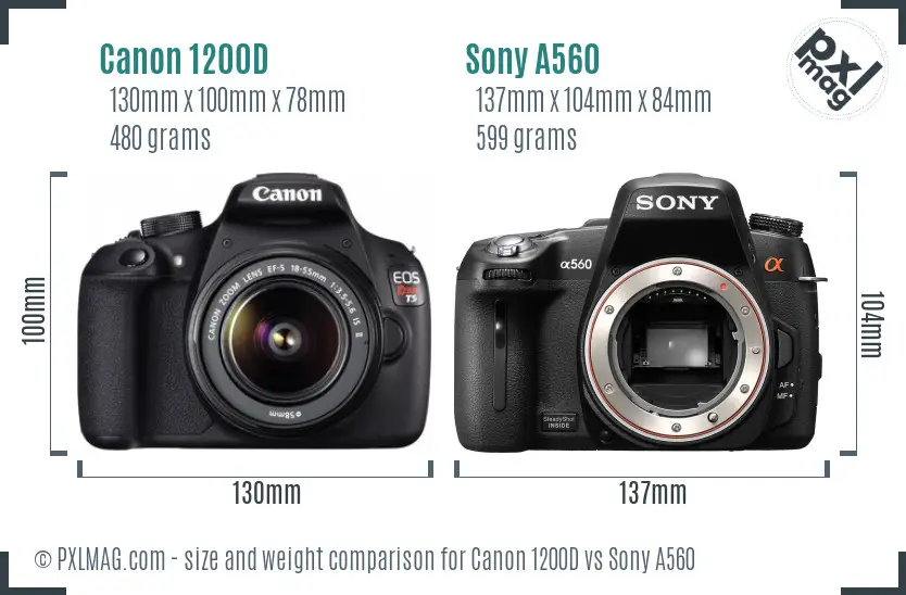 Canon 1200D vs Sony A560 size comparison