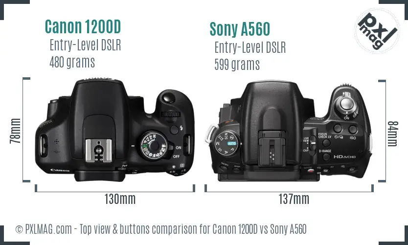 Canon 1200D vs Sony A560 top view buttons comparison