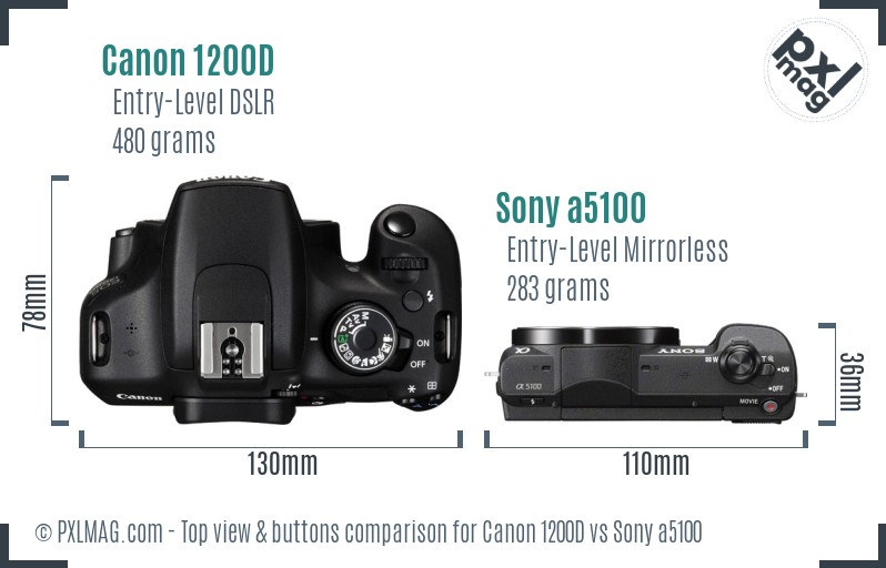 Canon 1200D vs Sony a5100 top view buttons comparison