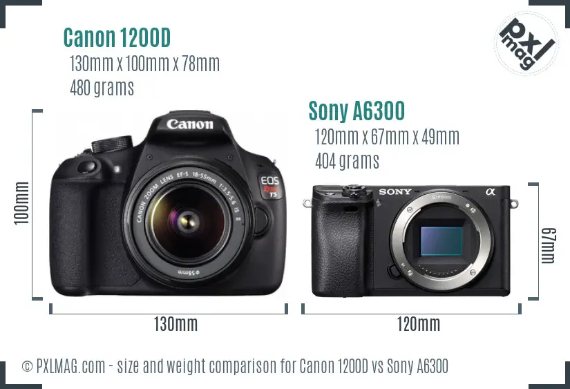 Canon 1200D vs Sony A6300 size comparison