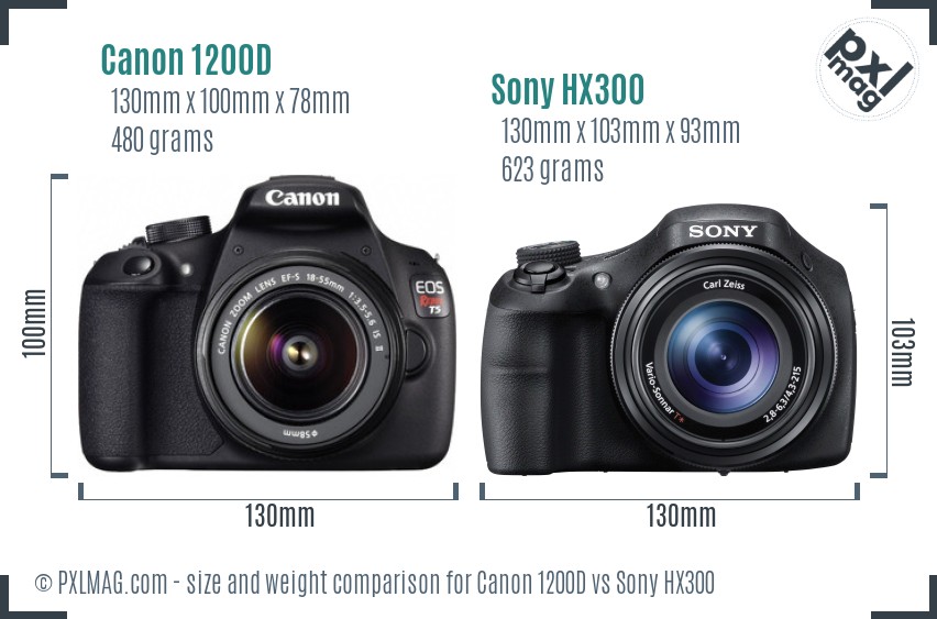 Canon 1200D vs Sony HX300 size comparison