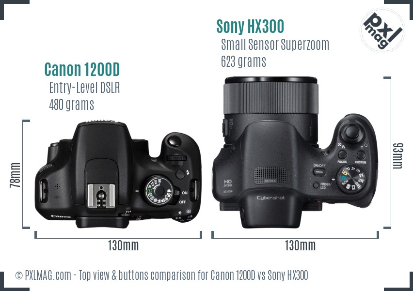 Canon 1200D vs Sony HX300 top view buttons comparison
