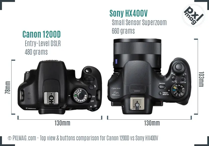 Canon 1200D vs Sony HX400V top view buttons comparison