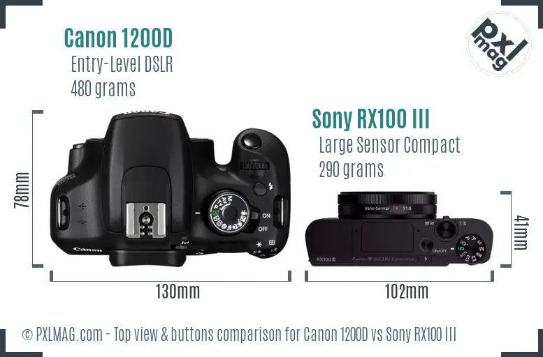Canon 1200D vs Sony RX100 III top view buttons comparison