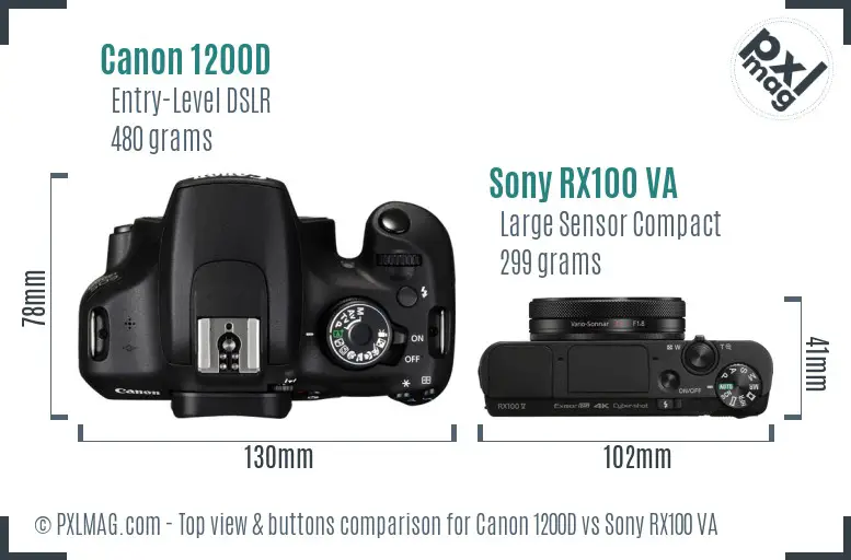 Canon 1200D vs Sony RX100 VA top view buttons comparison