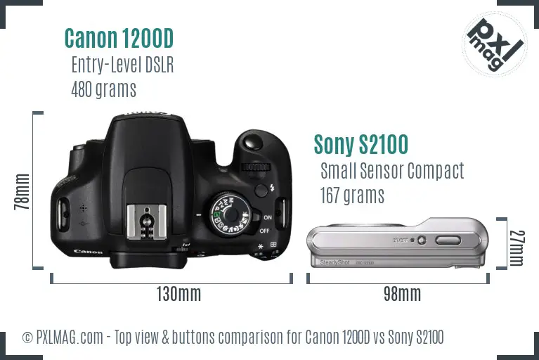 Canon 1200D vs Sony S2100 top view buttons comparison