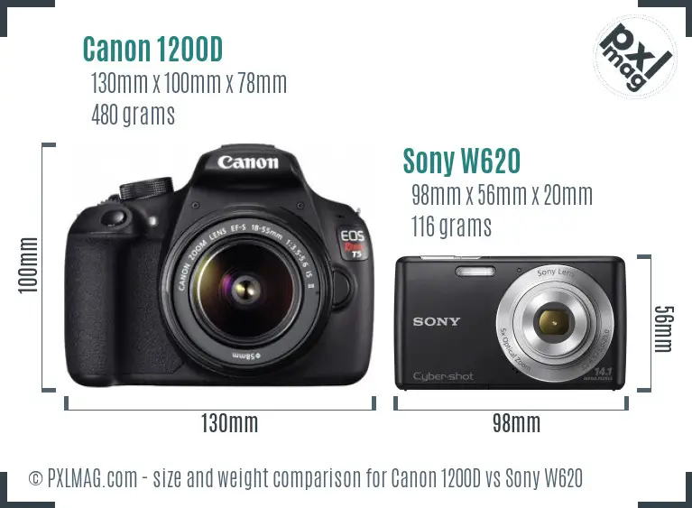 Canon 1200D vs Sony W620 size comparison