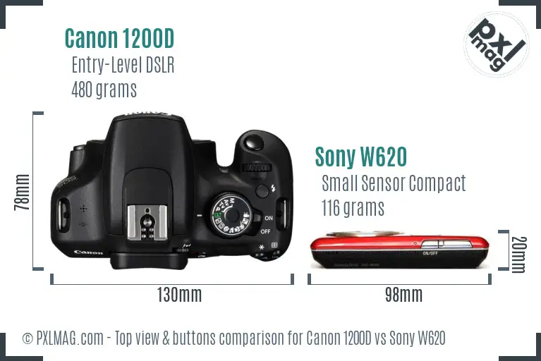 Canon 1200D vs Sony W620 top view buttons comparison