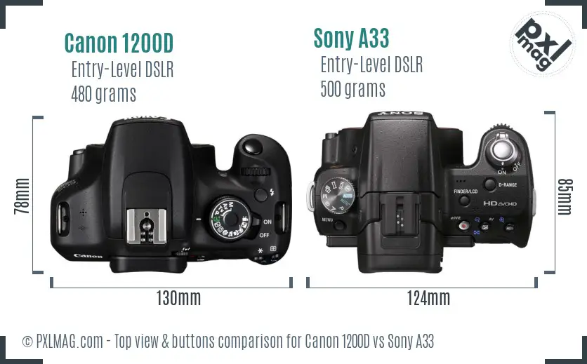 Canon 1200D vs Sony A33 top view buttons comparison