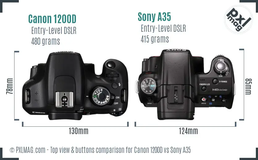 Canon 1200D vs Sony A35 top view buttons comparison