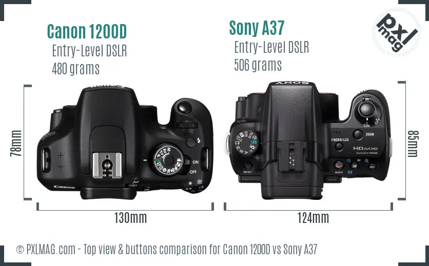 Canon 1200D vs Sony A37 top view buttons comparison