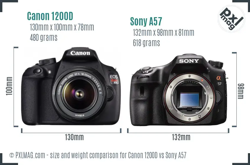 Canon 1200D vs Sony A57 size comparison