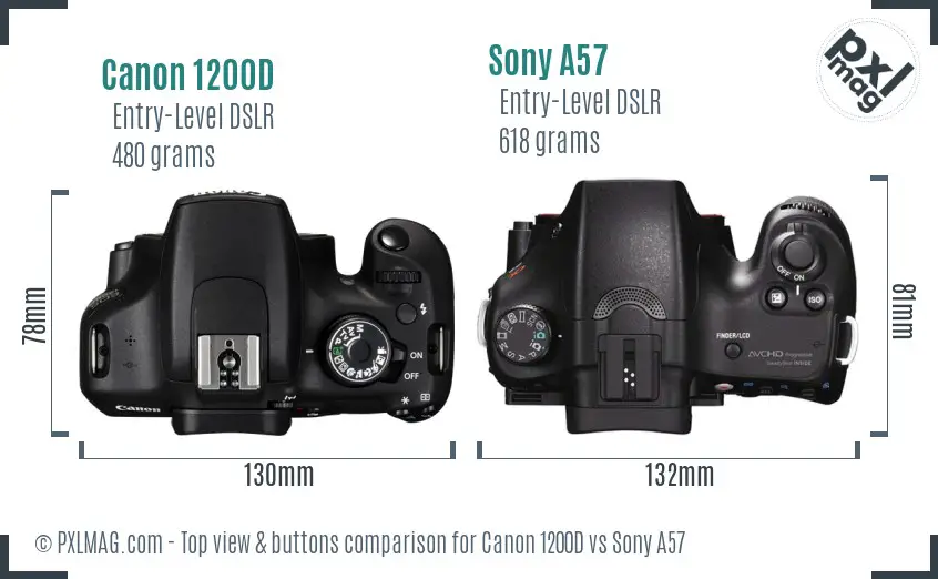 Canon 1200D vs Sony A57 top view buttons comparison