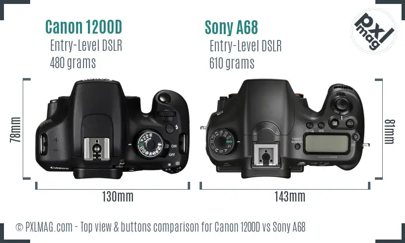 Canon 1200D vs Sony A68 top view buttons comparison