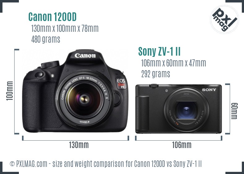 Canon 1200D vs Sony ZV-1 II size comparison