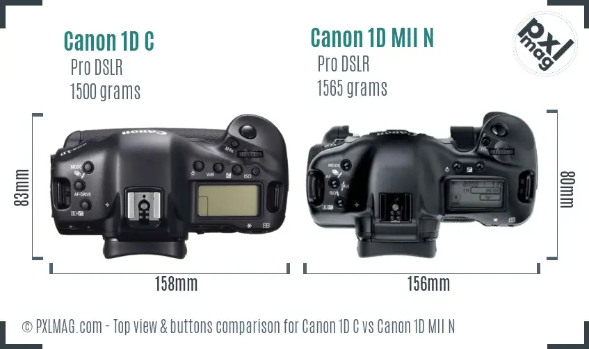 Canon 1D C vs Canon 1D MII N top view buttons comparison