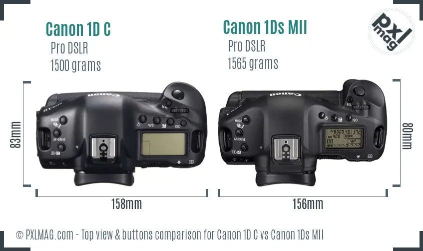 Canon 1D C vs Canon 1Ds MII top view buttons comparison