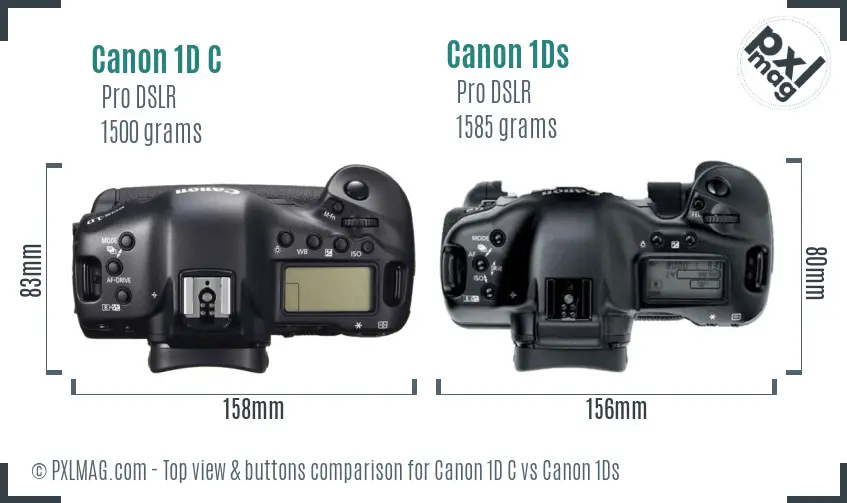Canon 1D C vs Canon 1Ds top view buttons comparison